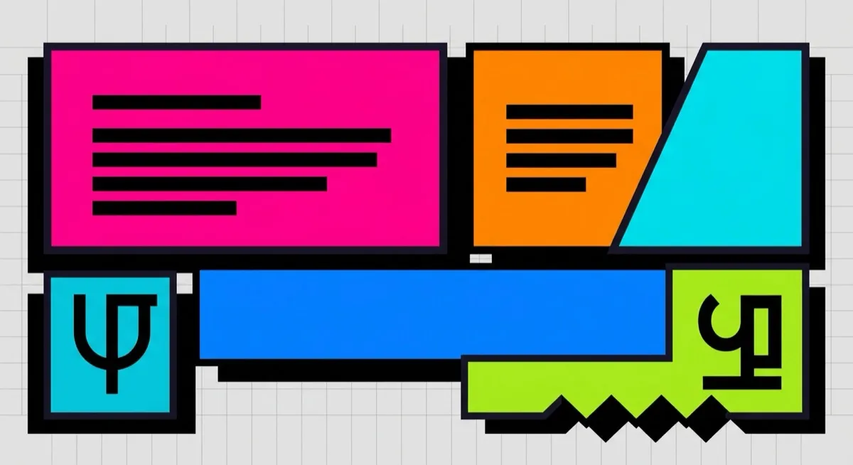 A landing-page hero of candy-coloured blocks with thick black outlines, each casting a hard un-blurred black shadow offset down-right.